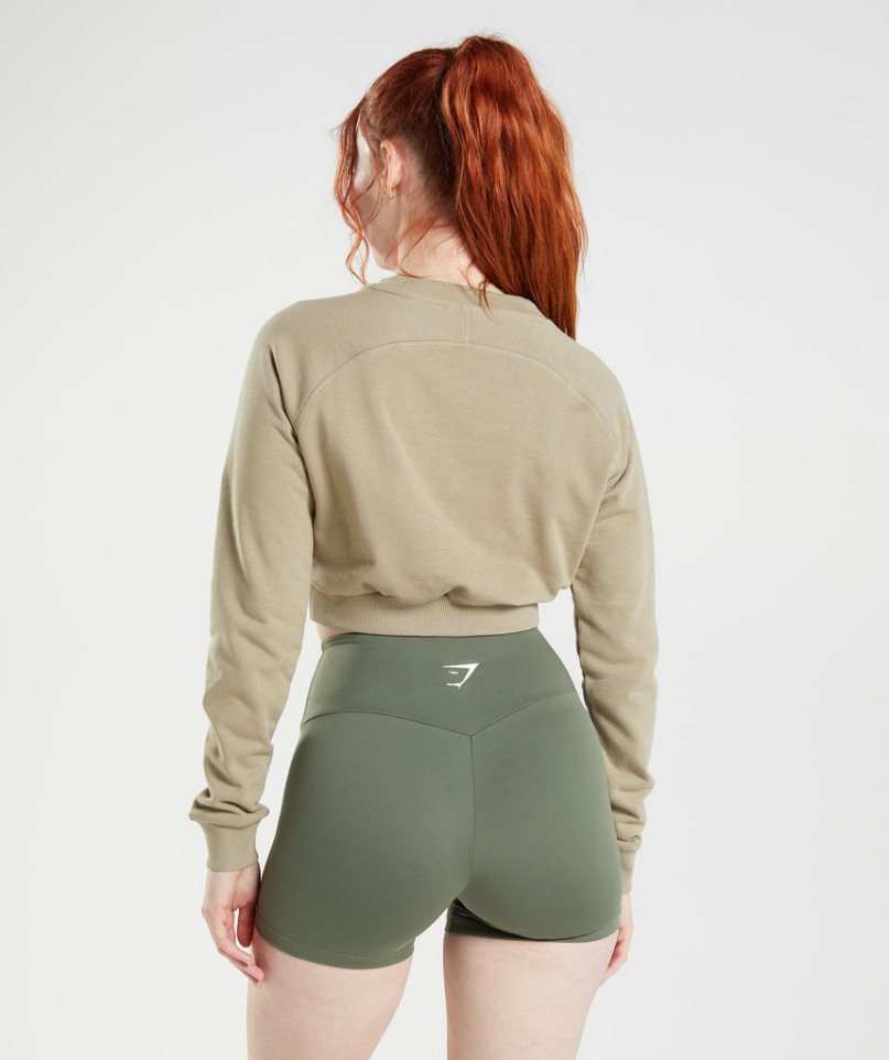 Women's Gymshark Training Cropped Sweatshirts Beige | NZ 6HTFBV